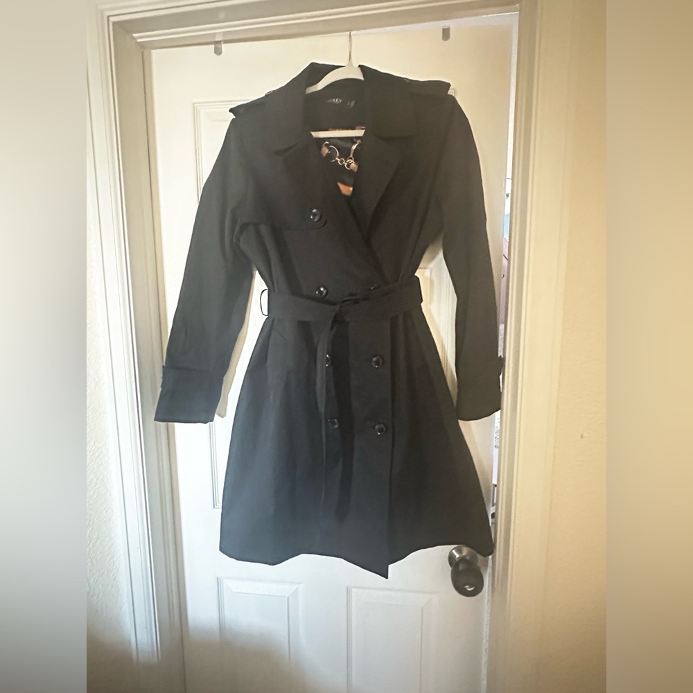 Ralph Lauren Black Trench Coat with Patterned Lining